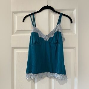 Chic Teal Camisole with Light Blue Lace Trim